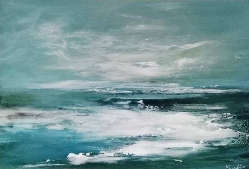 Acrylique sur papier: 25,5 x 17,5 cm encadré - cadre en bois Blanc 31 x 22 cm)