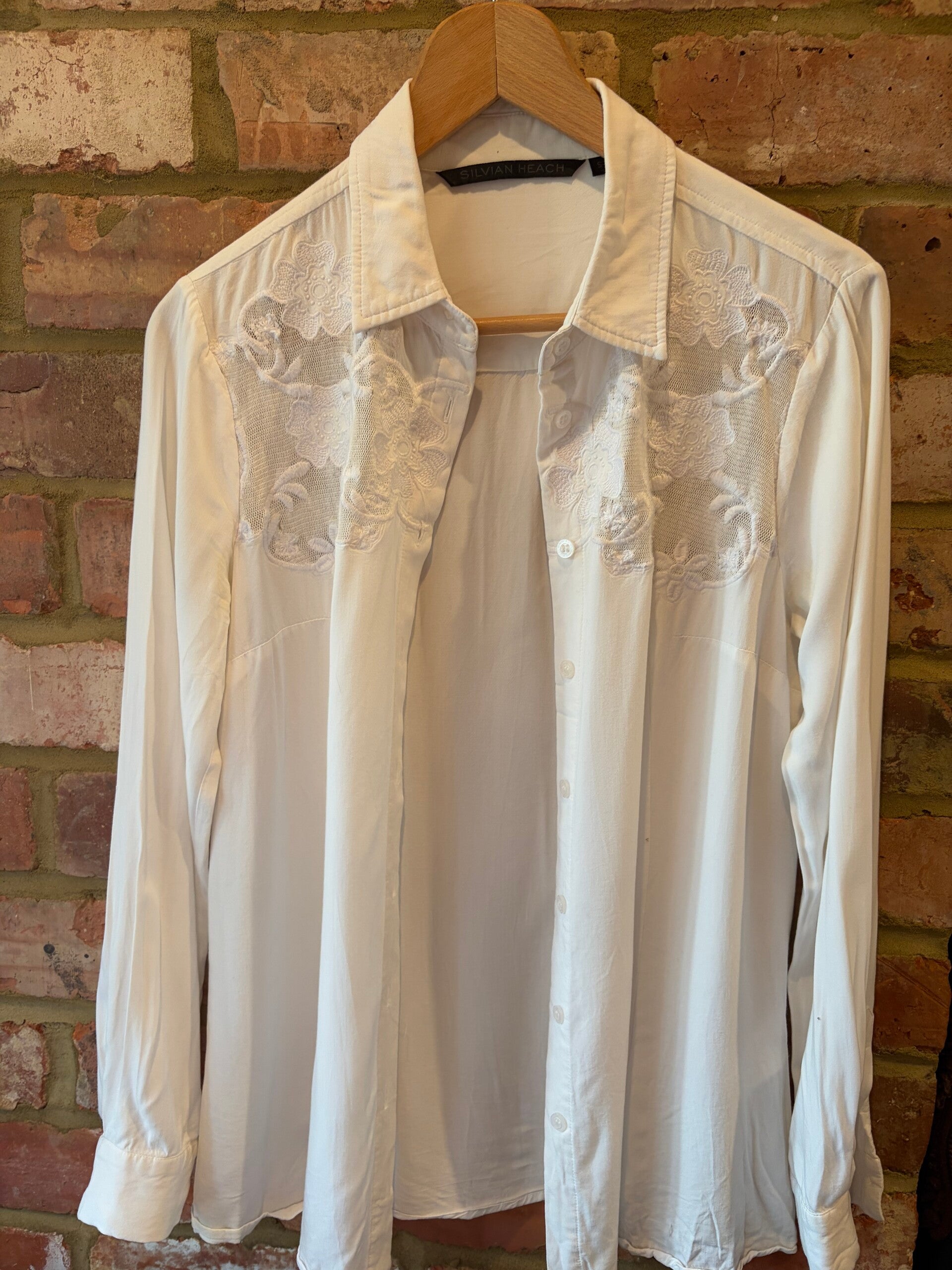 Silvian Heach White Embroidered Shirt – Size S