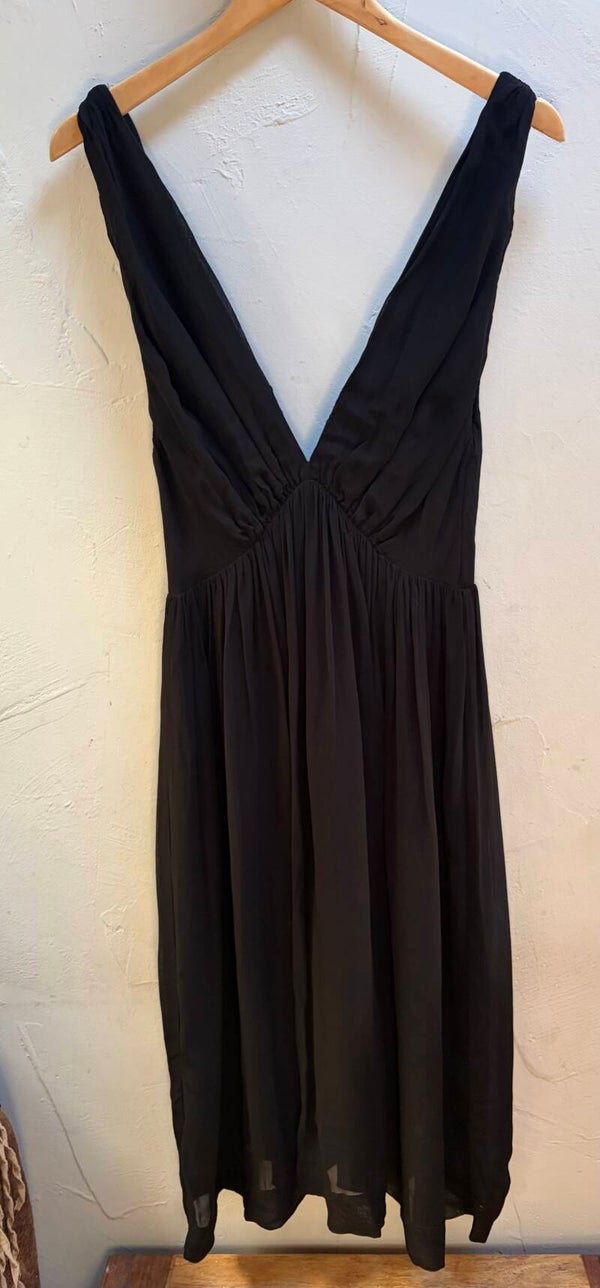 Kate Moss for Topshop Black Deep V Midi Dress – UK 12