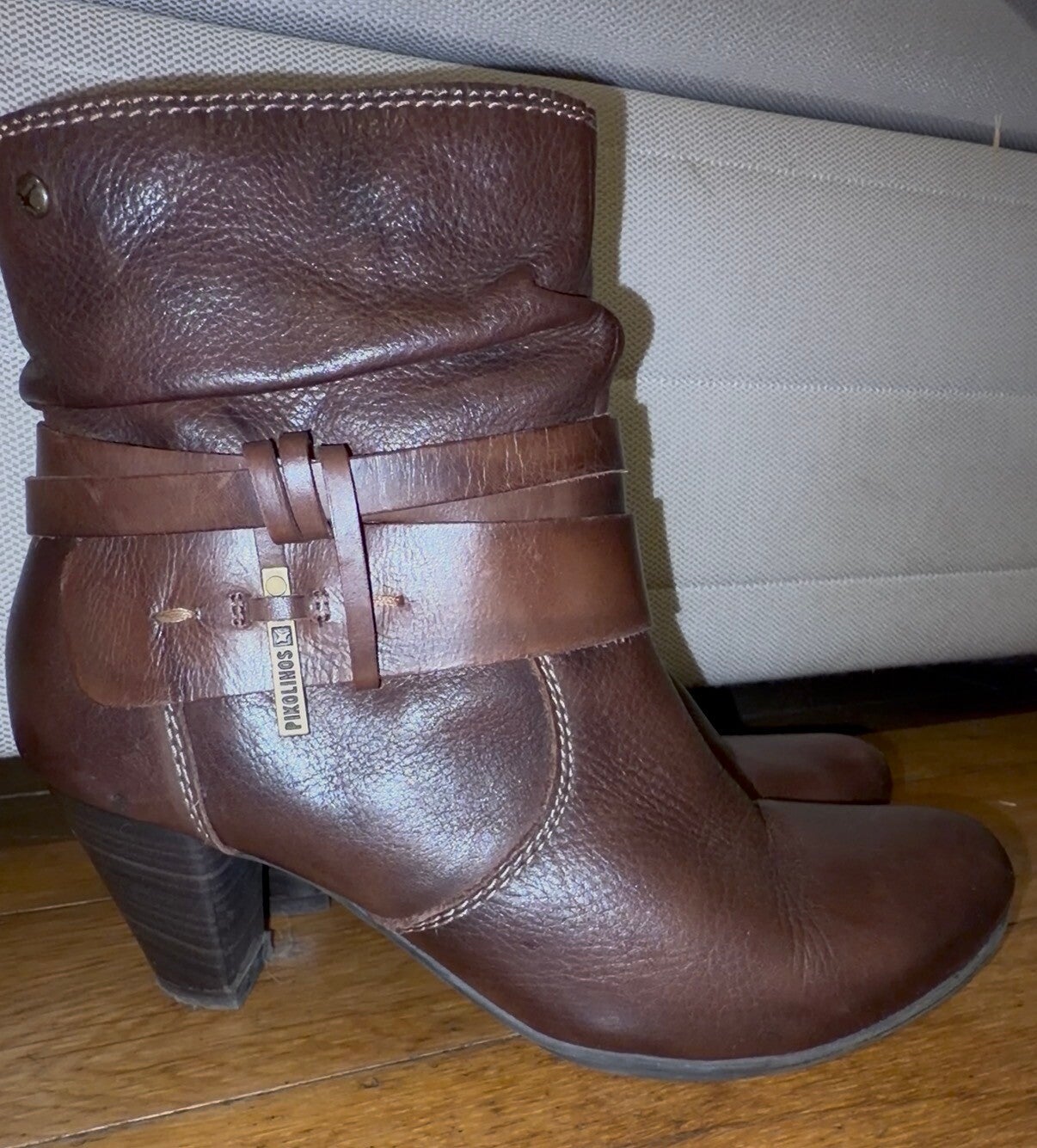 Pikolinos Brown Leather Heeled Ankle Boots – Buckle Detail