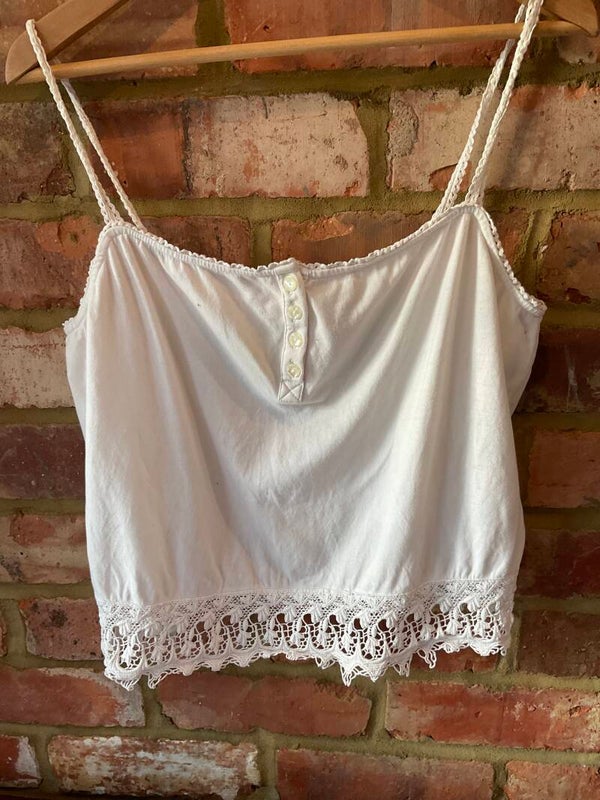 River Island UK 14 White Cotton Lace Trim Cami Top Y2K Boho Crochet Vest