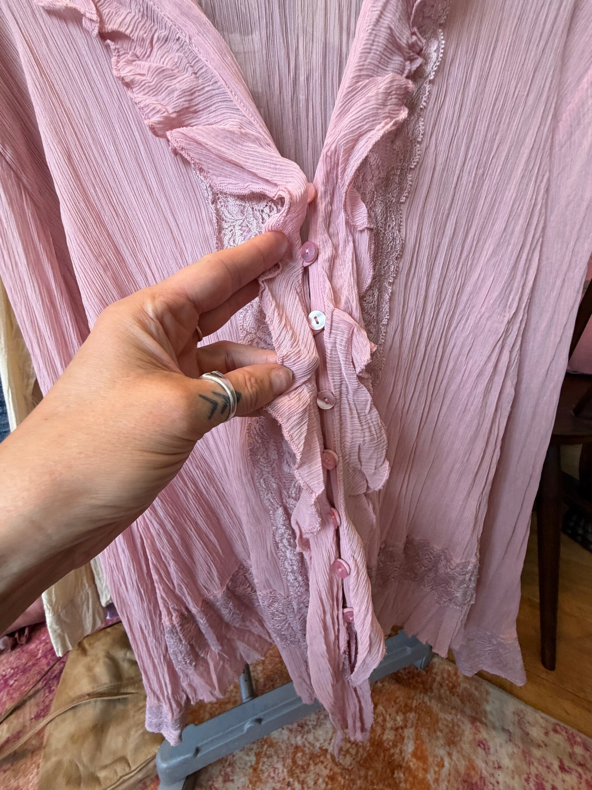 Next Pink Ruffle Lace Blouse – Size 12