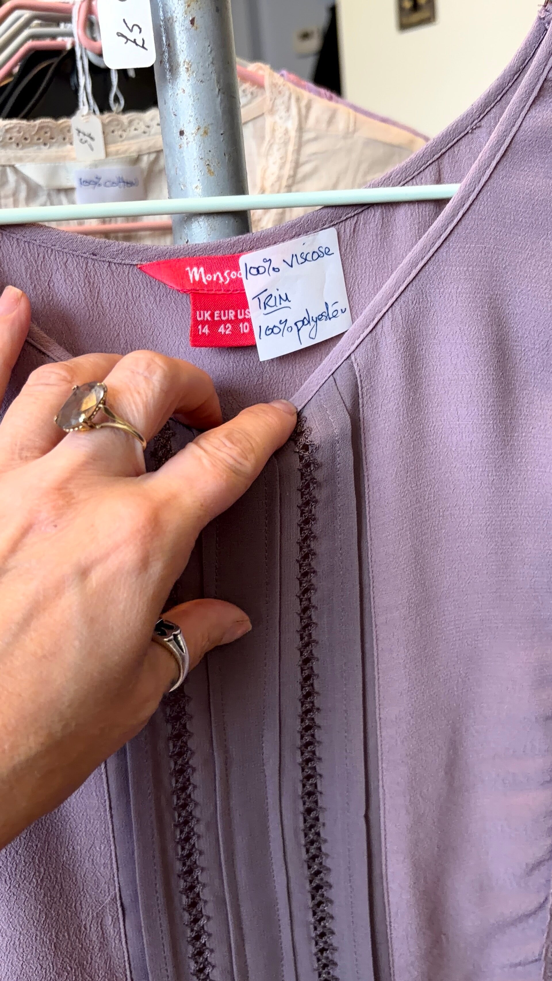 Monsoon Mauve Pintuck Detail Blouse – Size 14