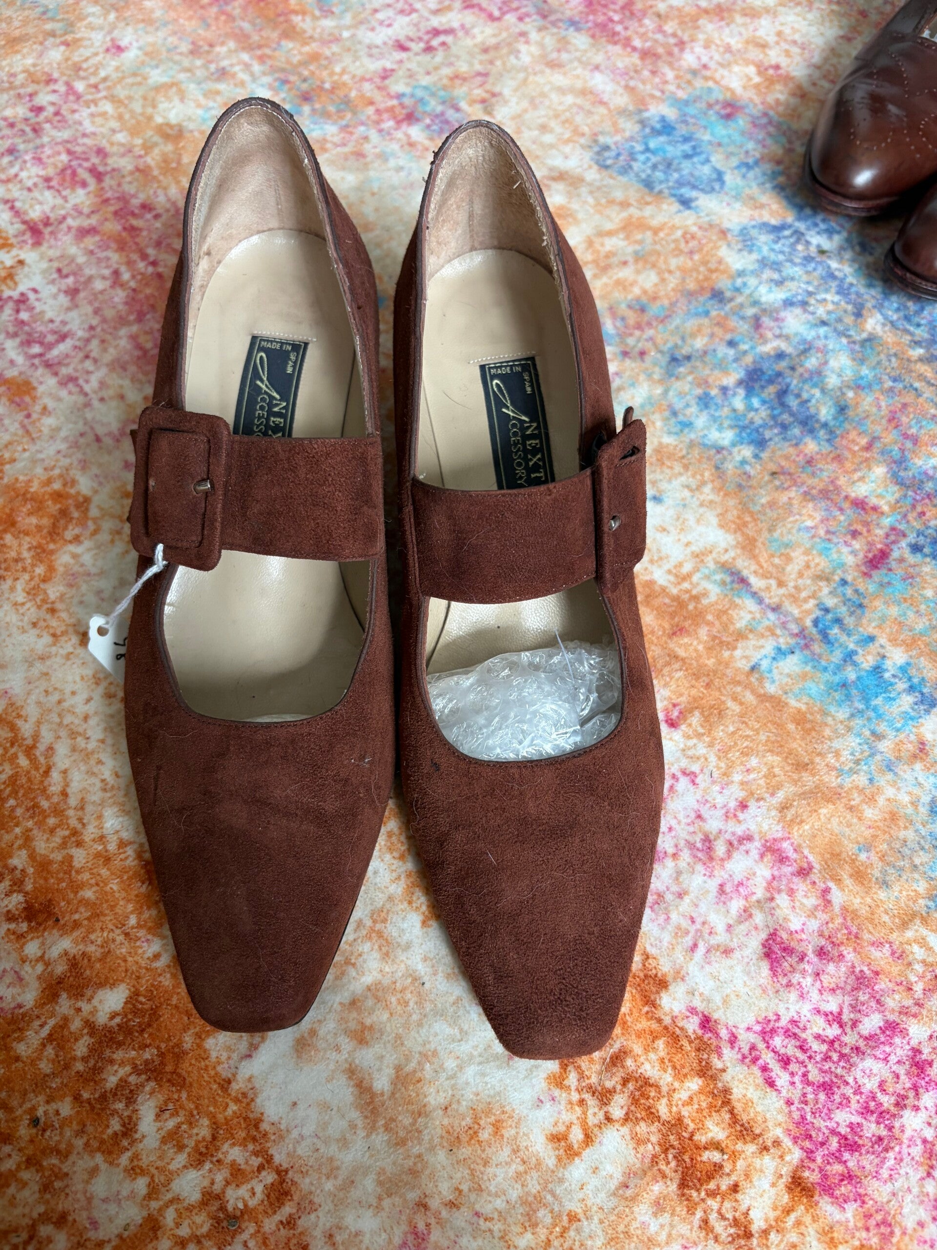 Vintage NEXT Accessory Brown Suede Mary Jane Shoes Size 5 Y2K Retro