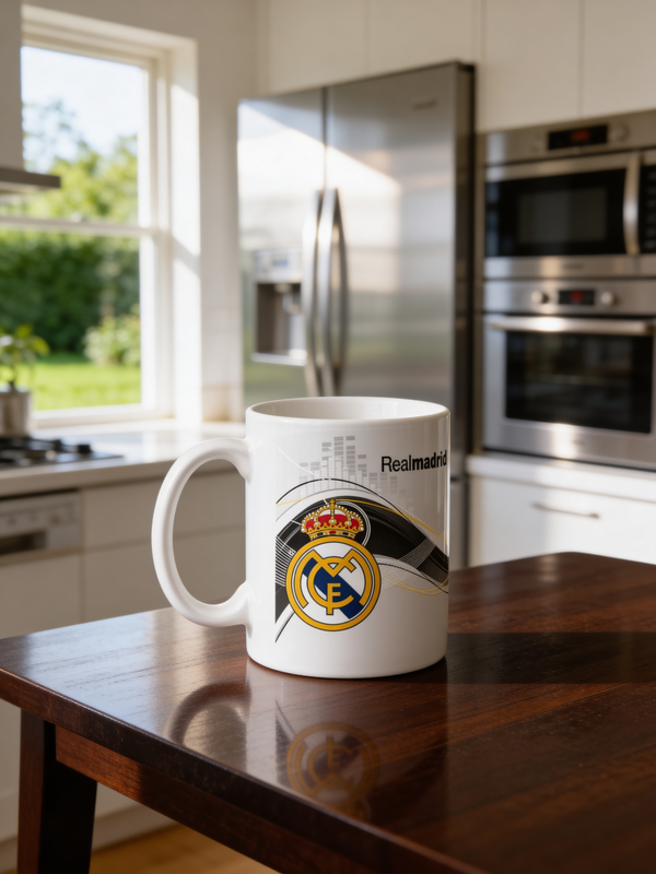 Taza Estilo Fútbol Elegante Blanco & Dorado
