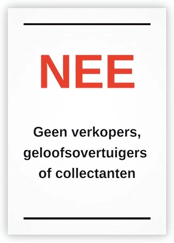 Sticker geen verkopers, geloofsovertuigers of collectanten