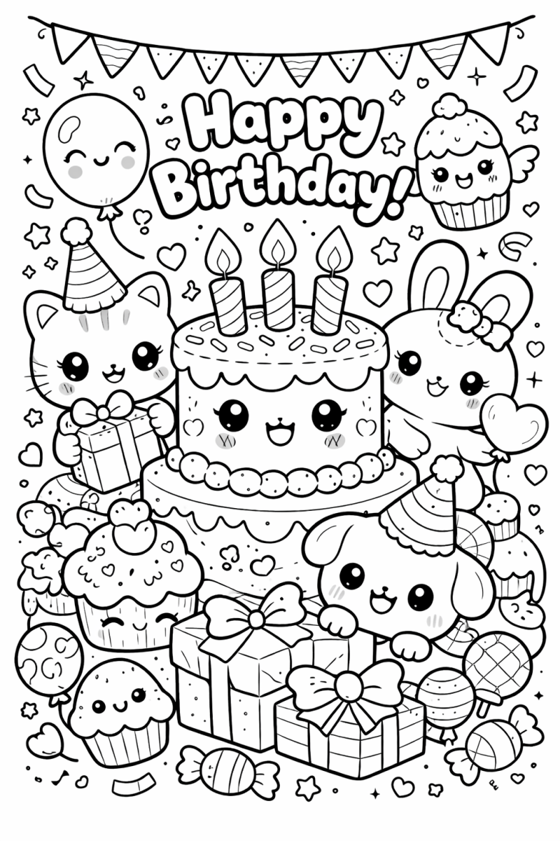 Kleurplaat verjaardag happy birthday