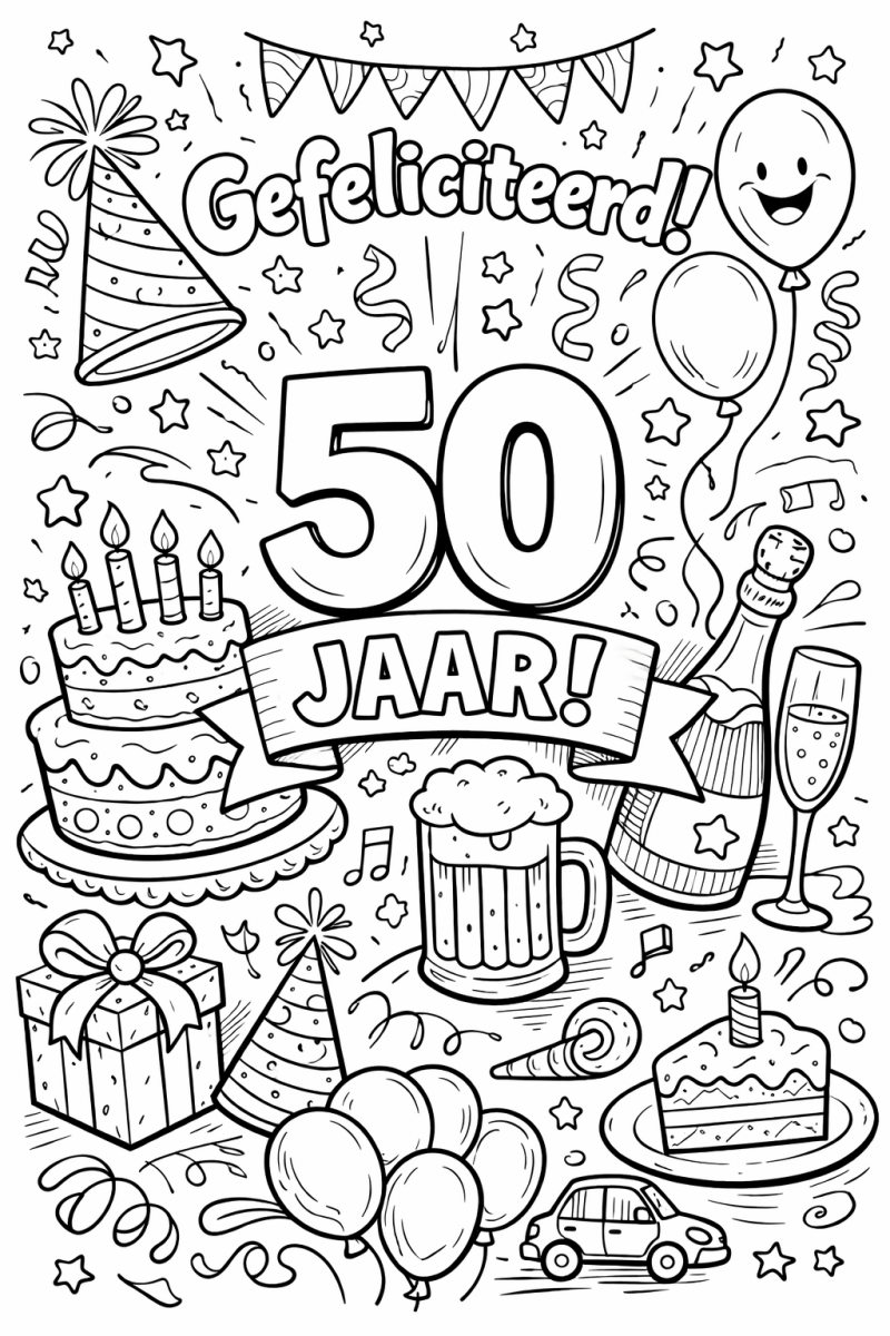 Kleurplaat verjaardag 50 jaar