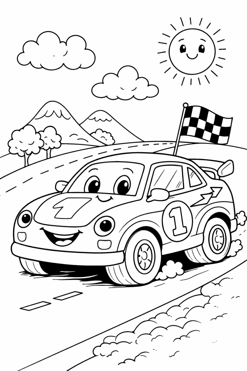 Kleurplaat raceauto simpel