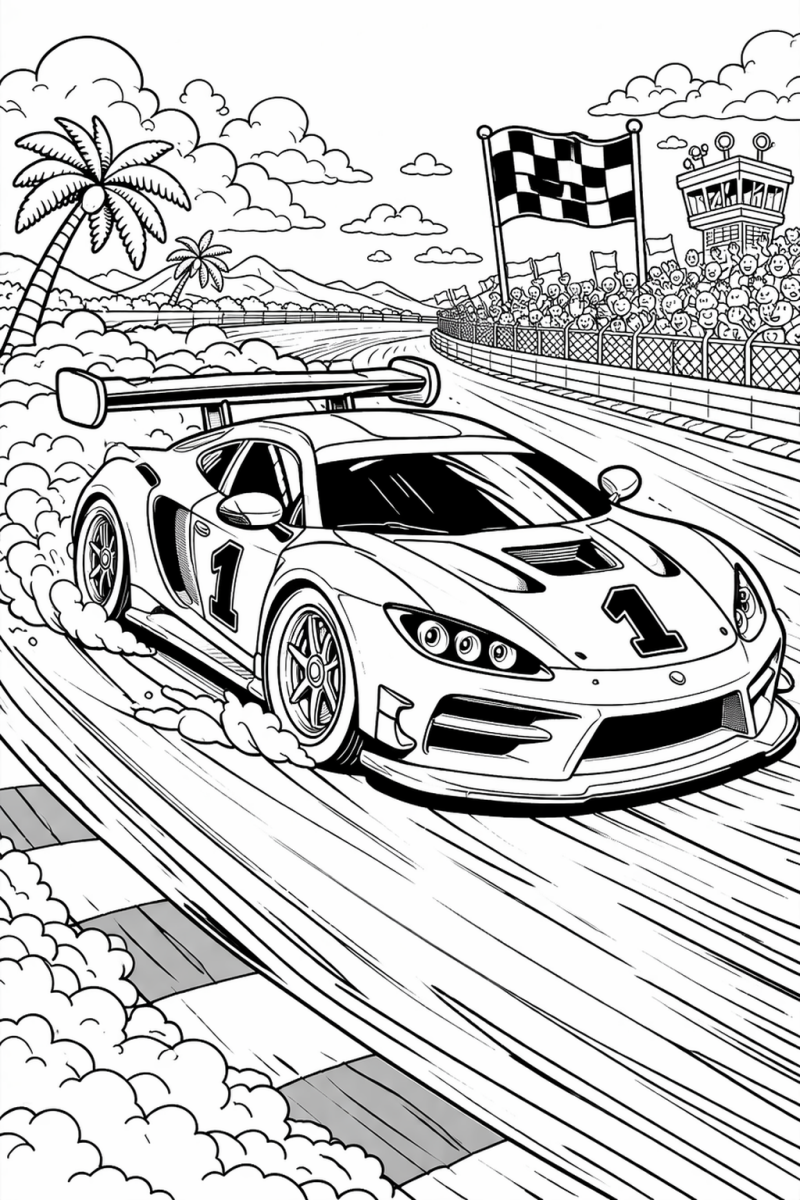 Kleurplaat race auto