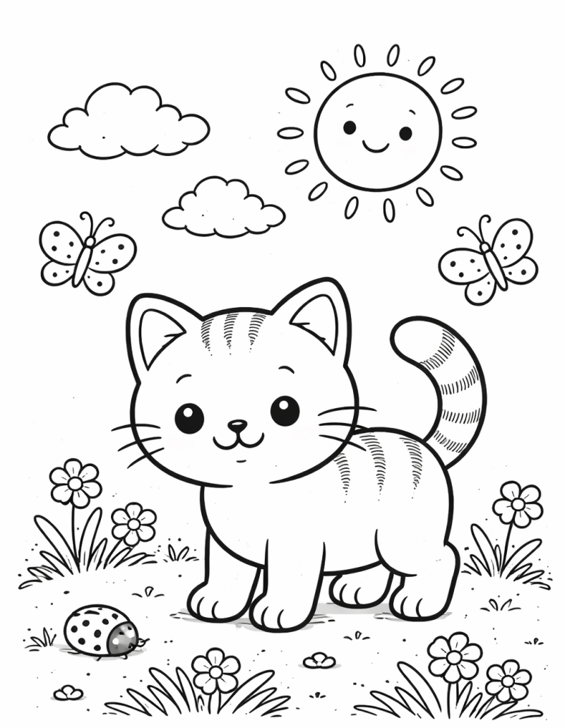 Kleurplaat schattige kat