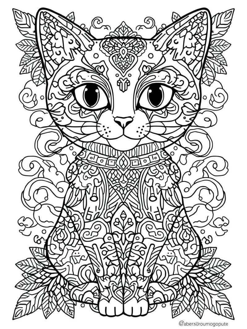 Kleurplaat kat mandala
