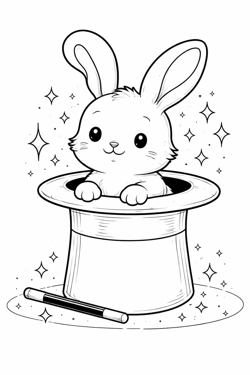 Kleurplaat konijn uit hoed