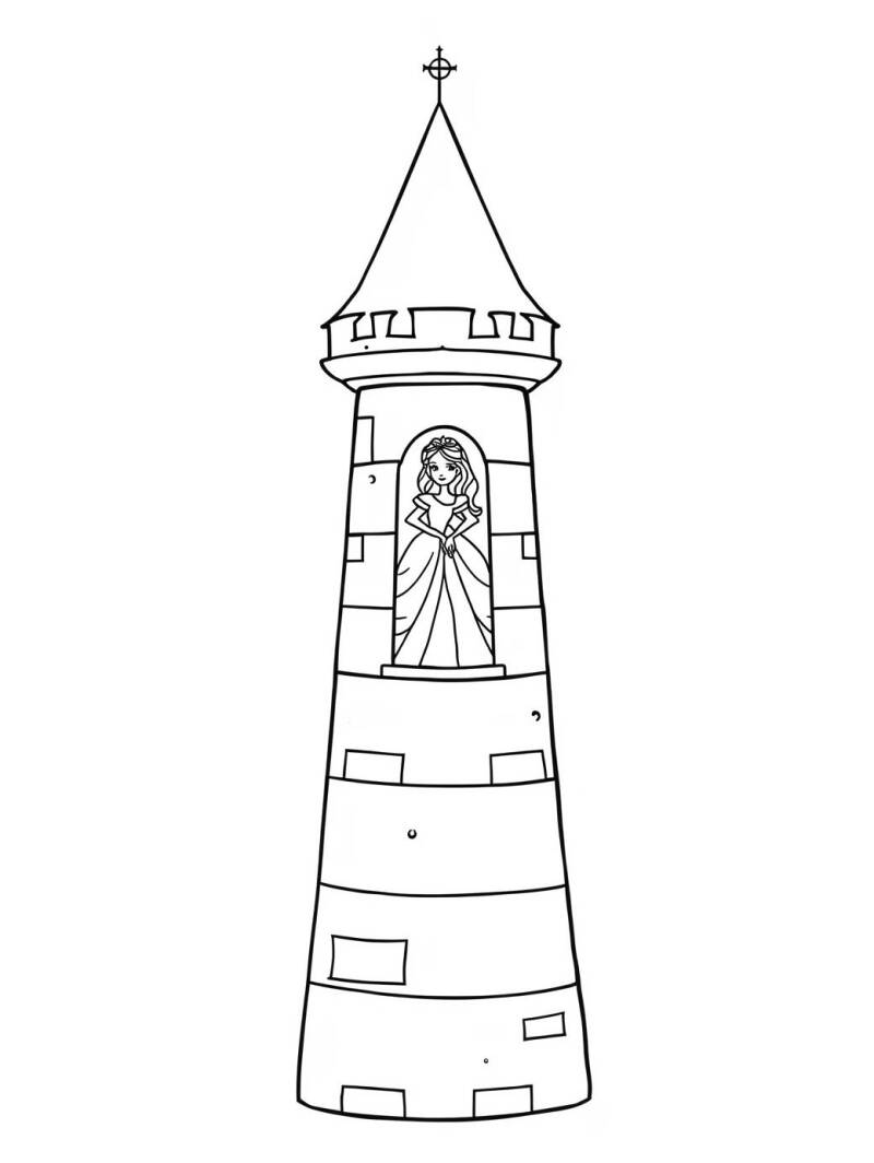 Kleurplaat prinses in toren