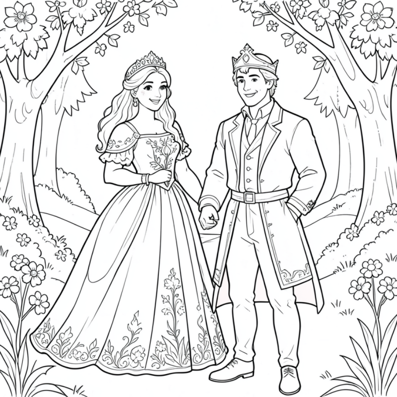 Kleurplaat prins en prinses