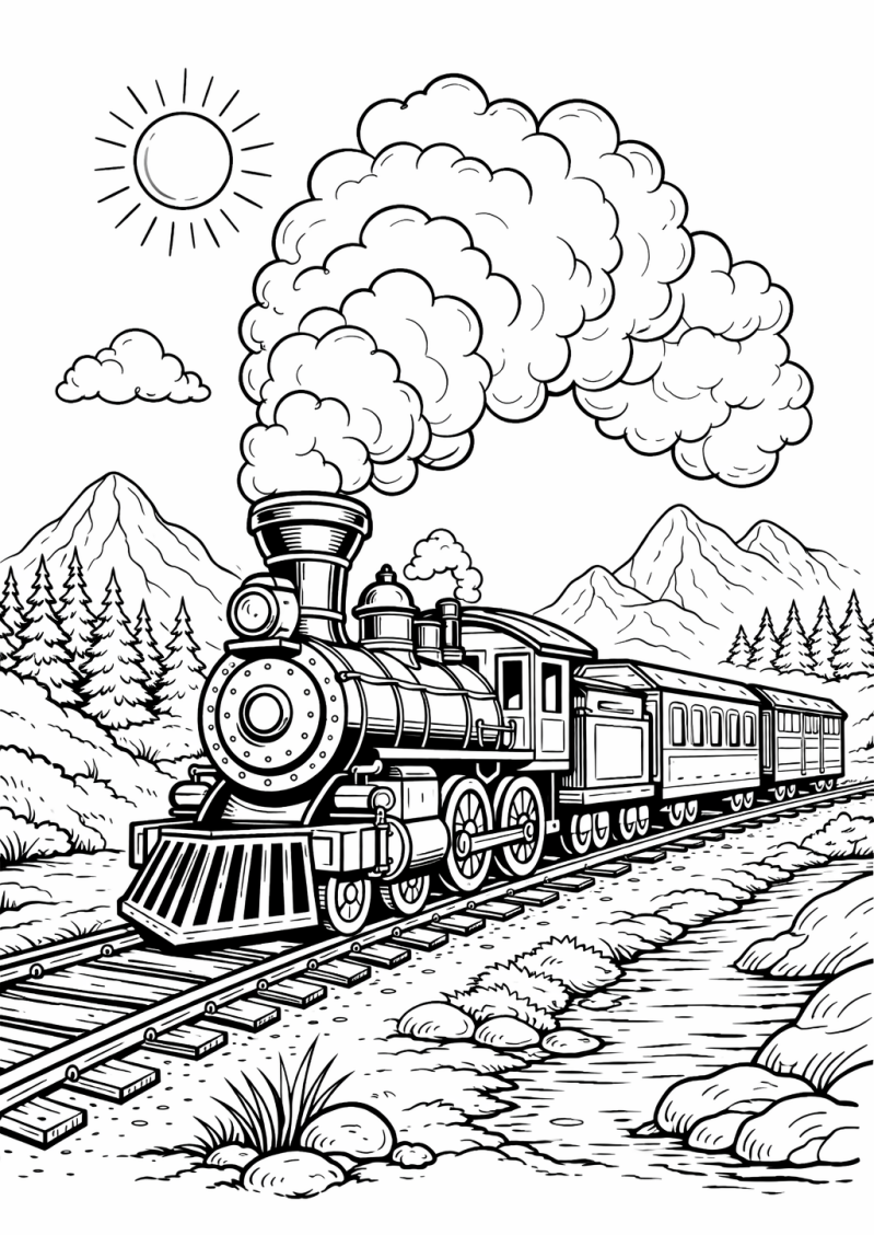 Kleurplaat stoomtrein