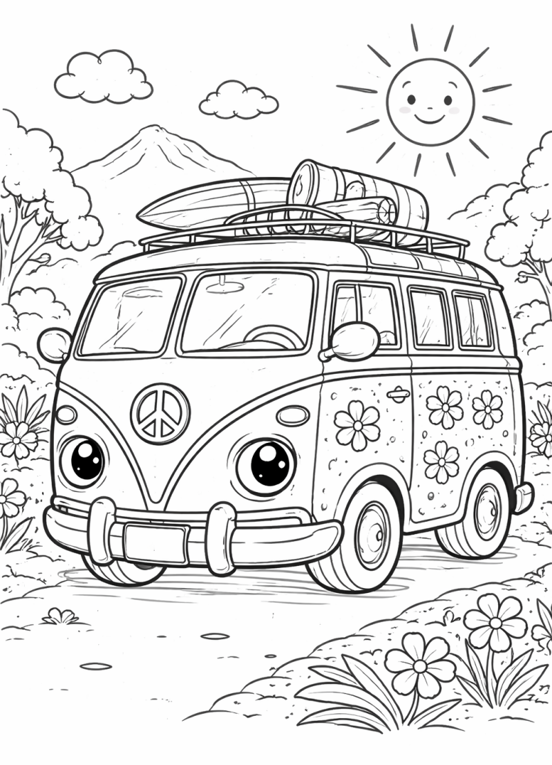 Kleurplaat camperbusje
