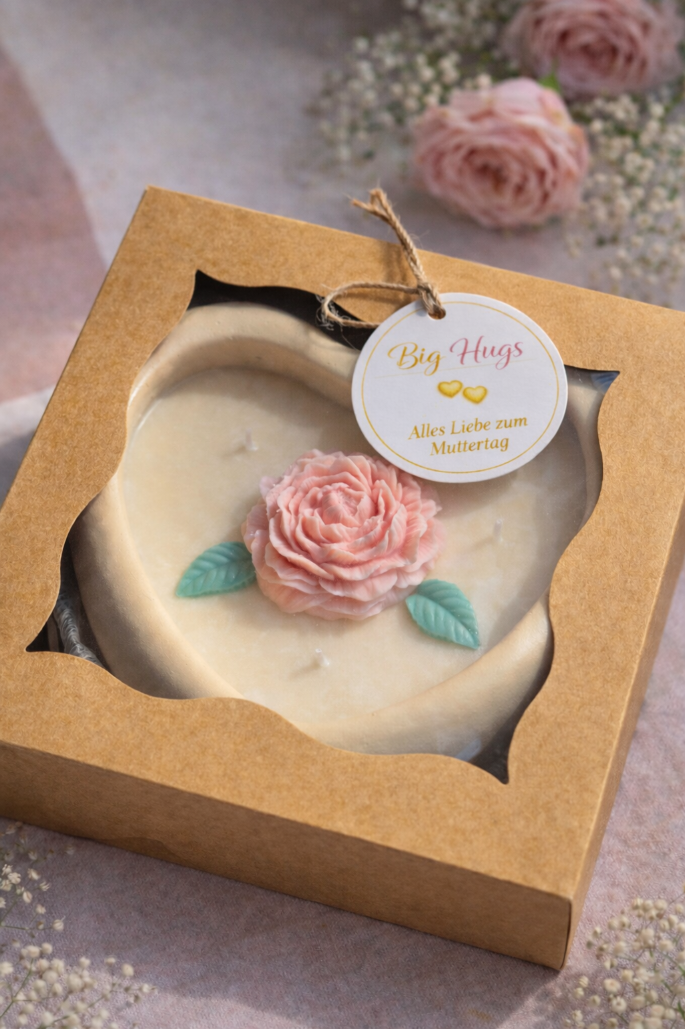 Rosenherz – Duftkerze im Betonherz „Pink Love“