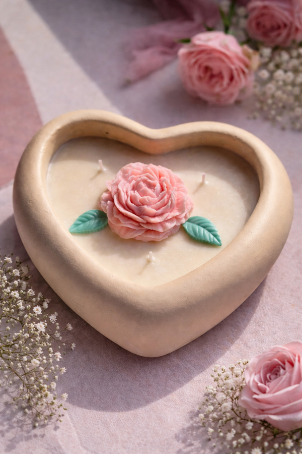 Rosenherz – Duftkerze im Betonherz „Pink Love“