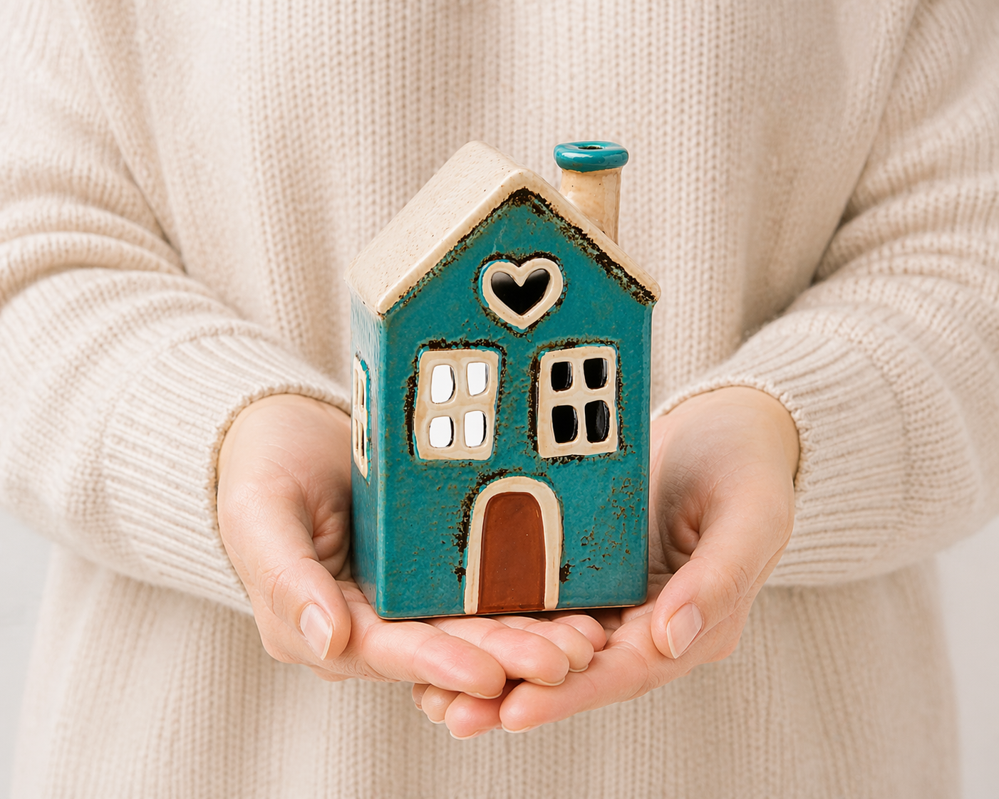 Village Pottery Teelichthaus Keramik – Türkis mit Herzfenster