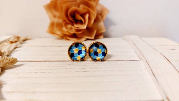 Cabochon - blau/gold kariert
