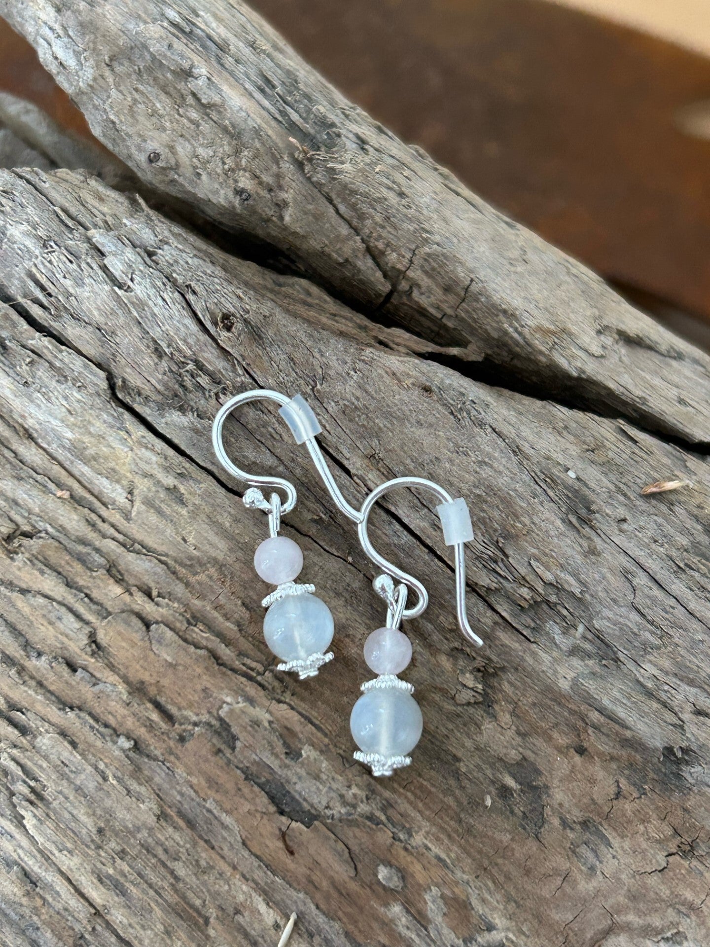 Ohrringe - Mondstein / Rosenquarz (O371)