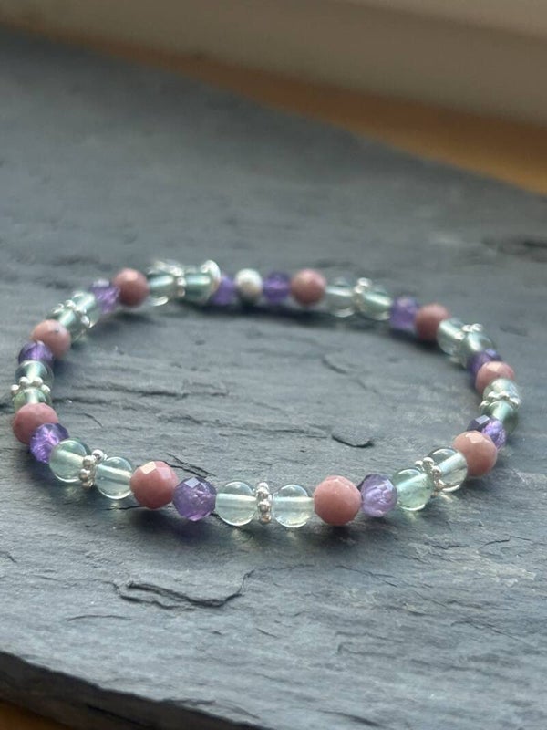 Armband - Amethyst, Fluorit & Rhodonit (A852)