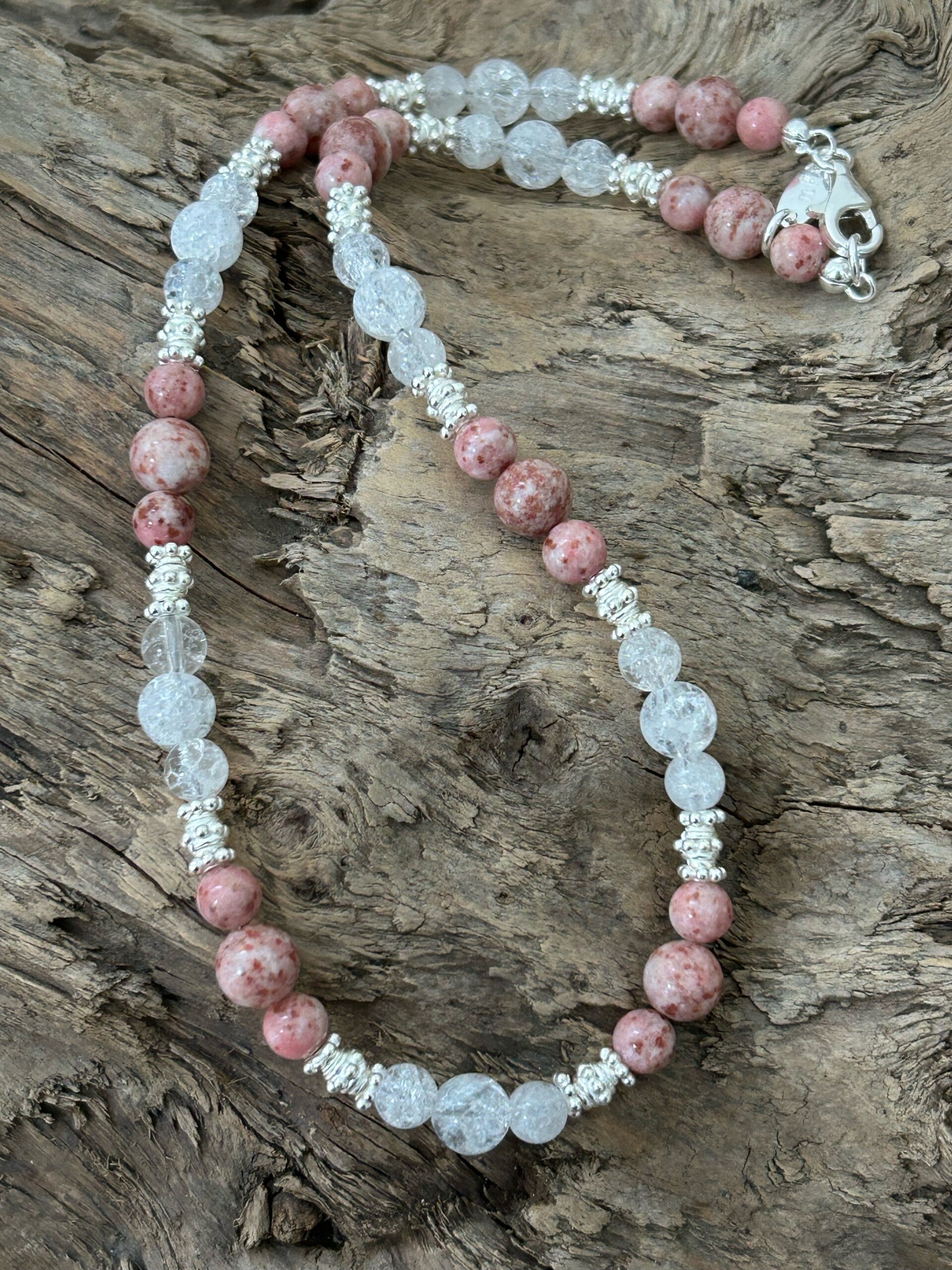 Halskette - Thulit/Bergkristall (H273)