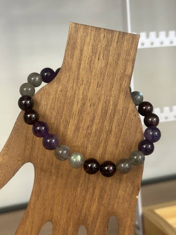 (Männer-) Armband - Amethyst, Granat & Labradorit (A891)