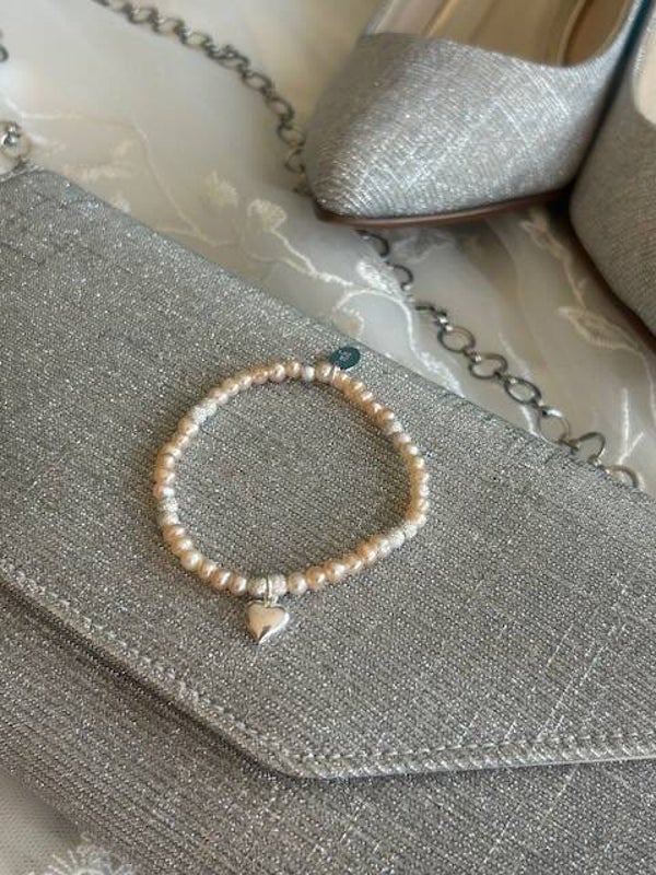 Armband "Braut-Schmuck" - Süsswasserperle lachs 4mm (A848)