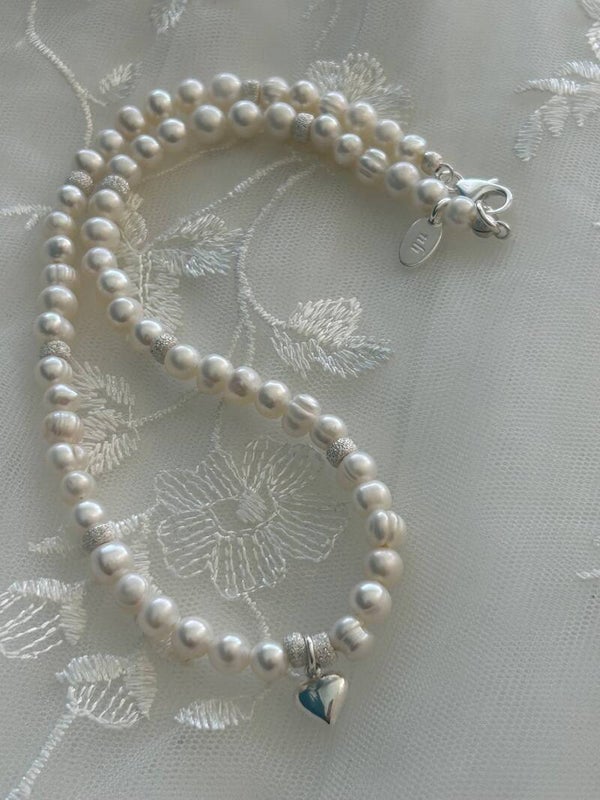Halskette "Braut-Schmuck" - Süsswasserperle weiss 6mm (H629)