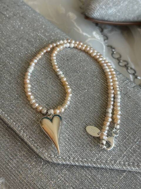 Halskette "Braut-Schmuck" - Süsswasserperle lachs 4mm (H630)