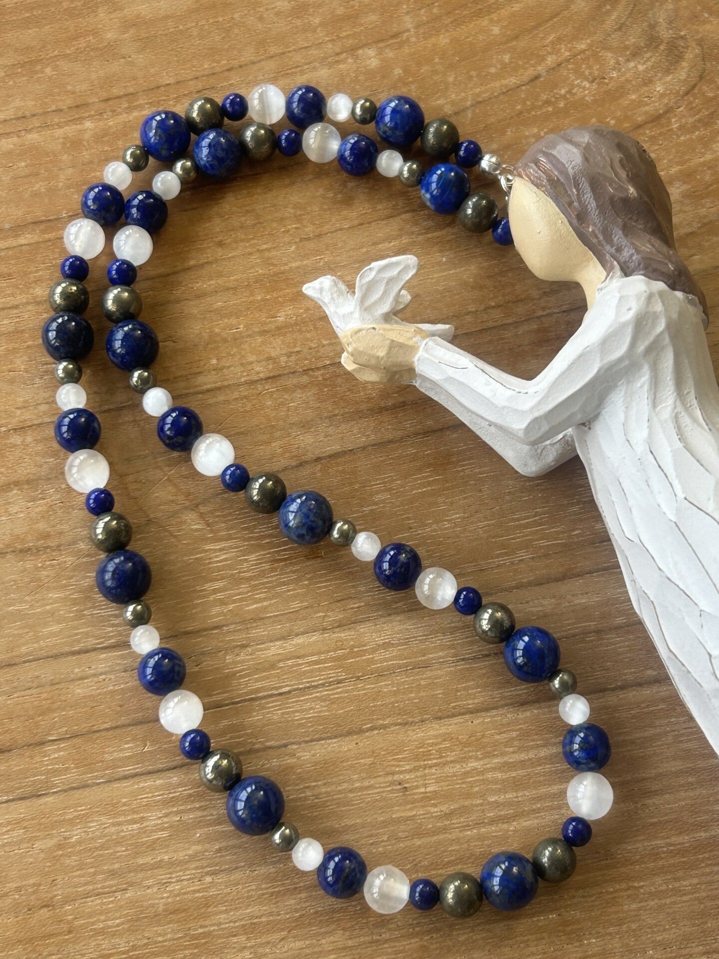 Halskette - Lapislazuli, Pyrit & Selenit (H593)