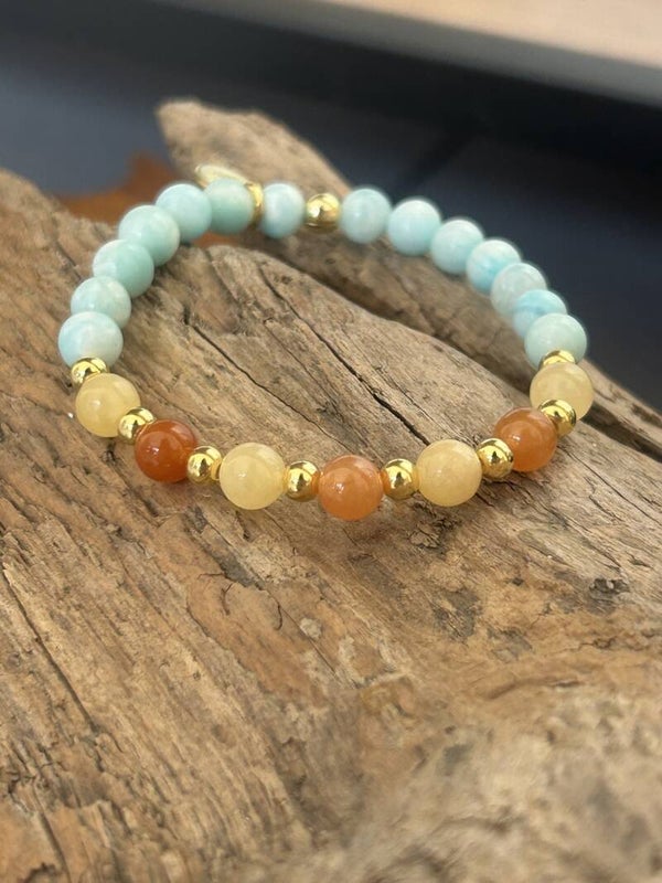 Armband - Aventurin orange, Calcit gelb & Hemimorphit (A878)