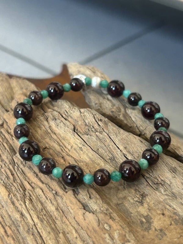 Armband - Granat & Amazonit (A913)