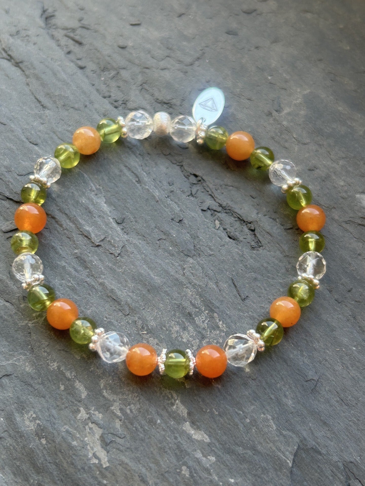Armband - Aventurin orange, Bergkristall & Peridot (A871)