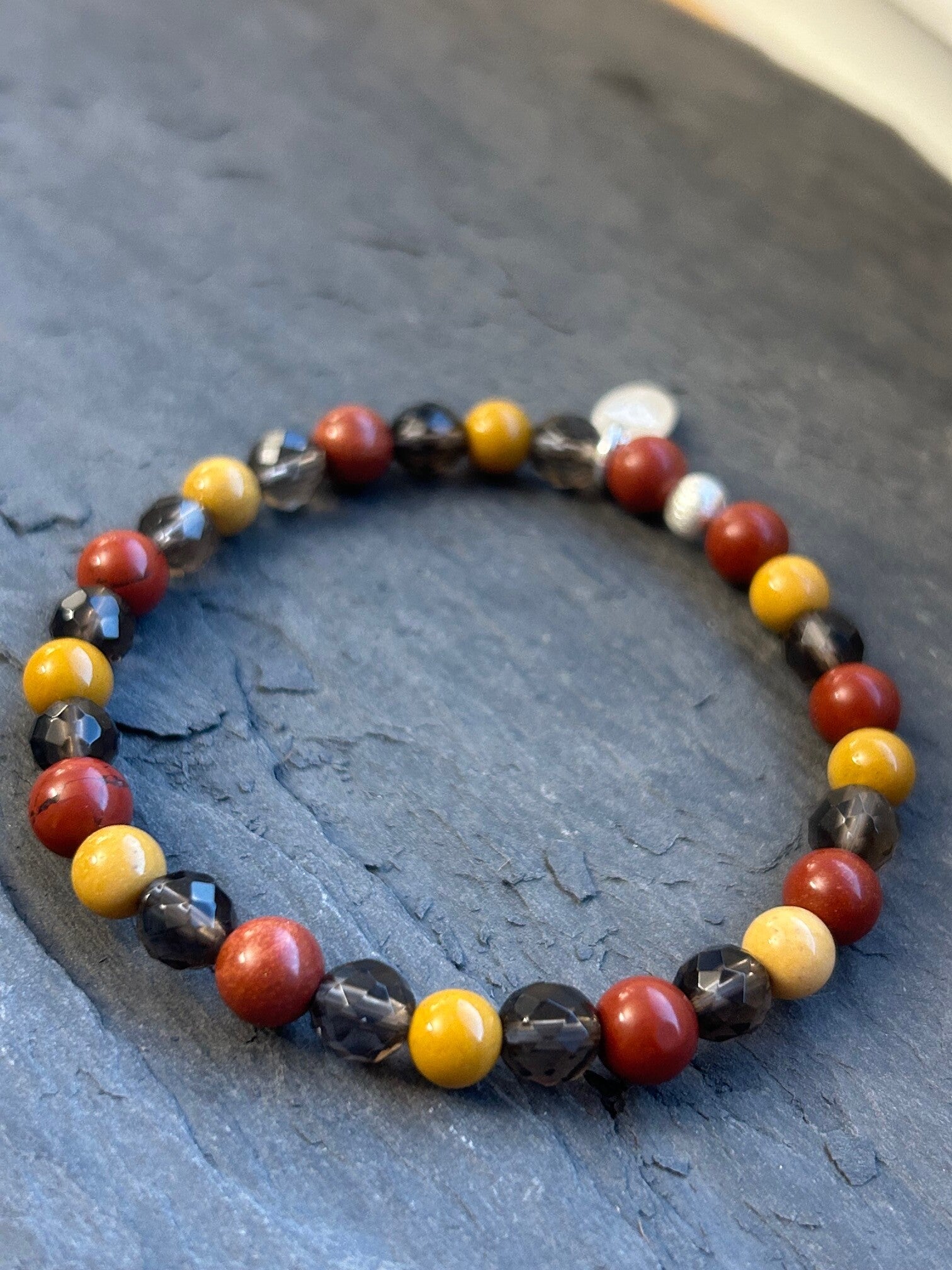 Armband - Jaspis gelb, Jaspis rot & Rauchquarz (A767)