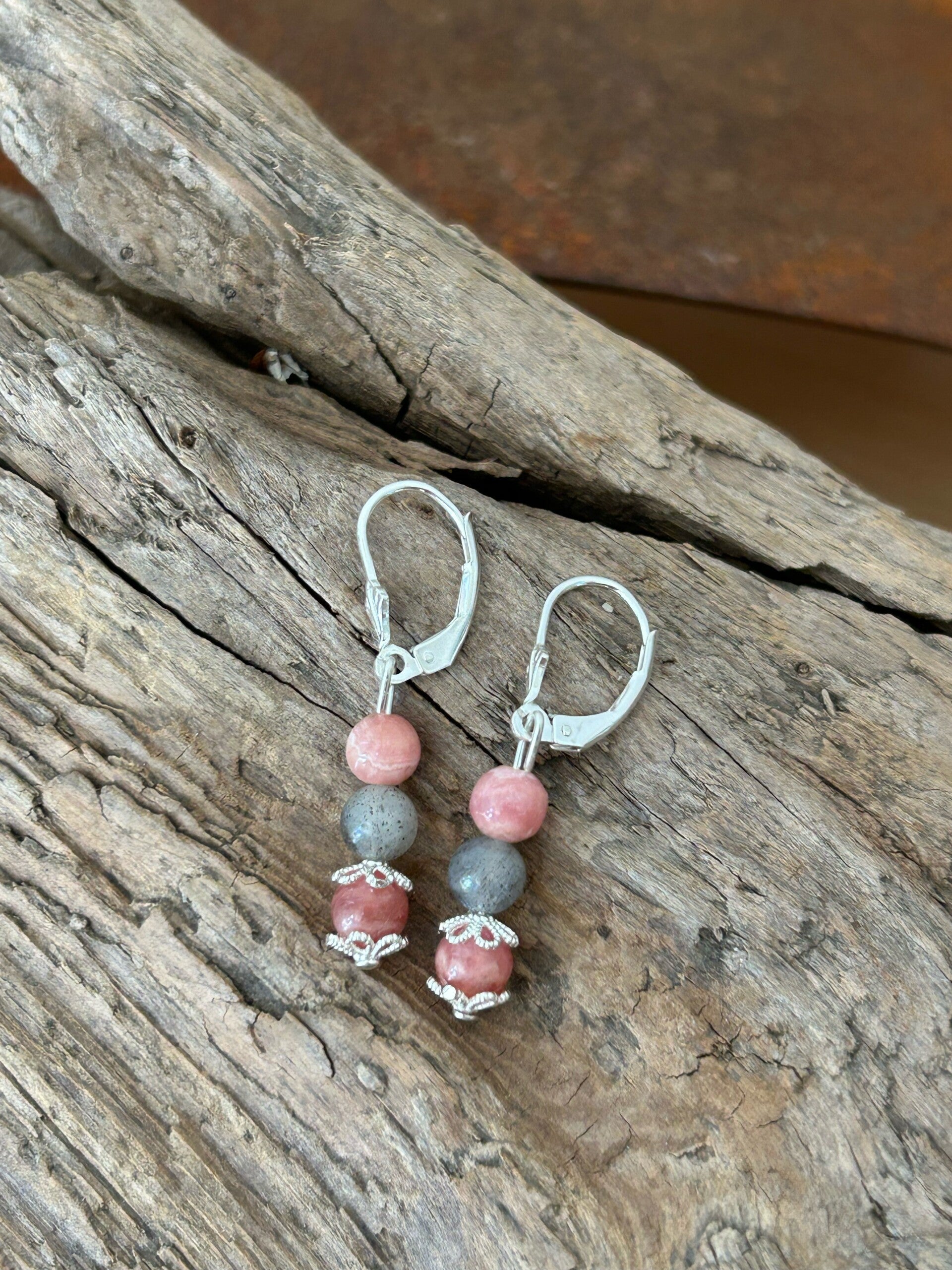 Ohrringe - Rhodochrosit / Labradorit (O398)