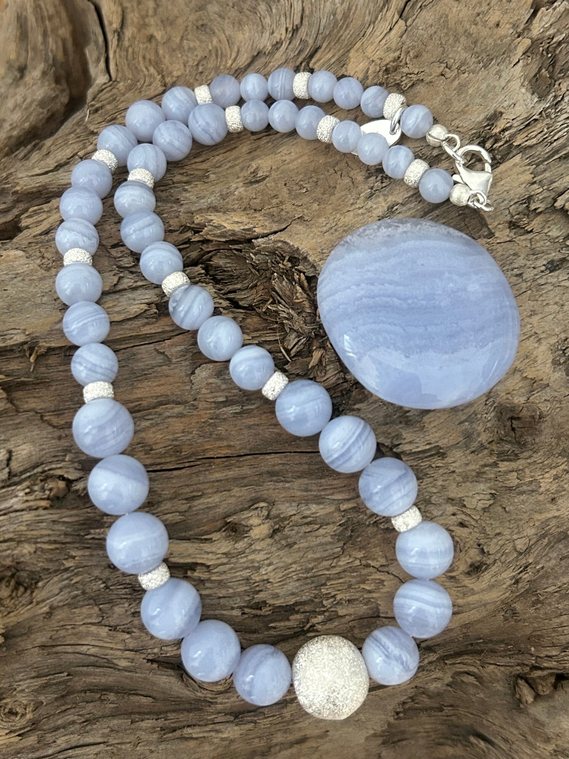 Halskette - Chalcedon blau Top Qualität (H403)