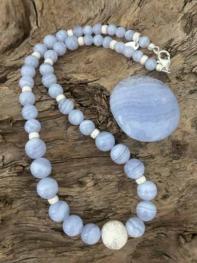 Halskette - Chalcedon blau Top Qualität (H403)