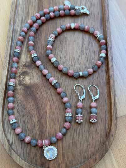 Heilstein-Schmuck - Set - Rhodochrosit/Labradorit (S348)