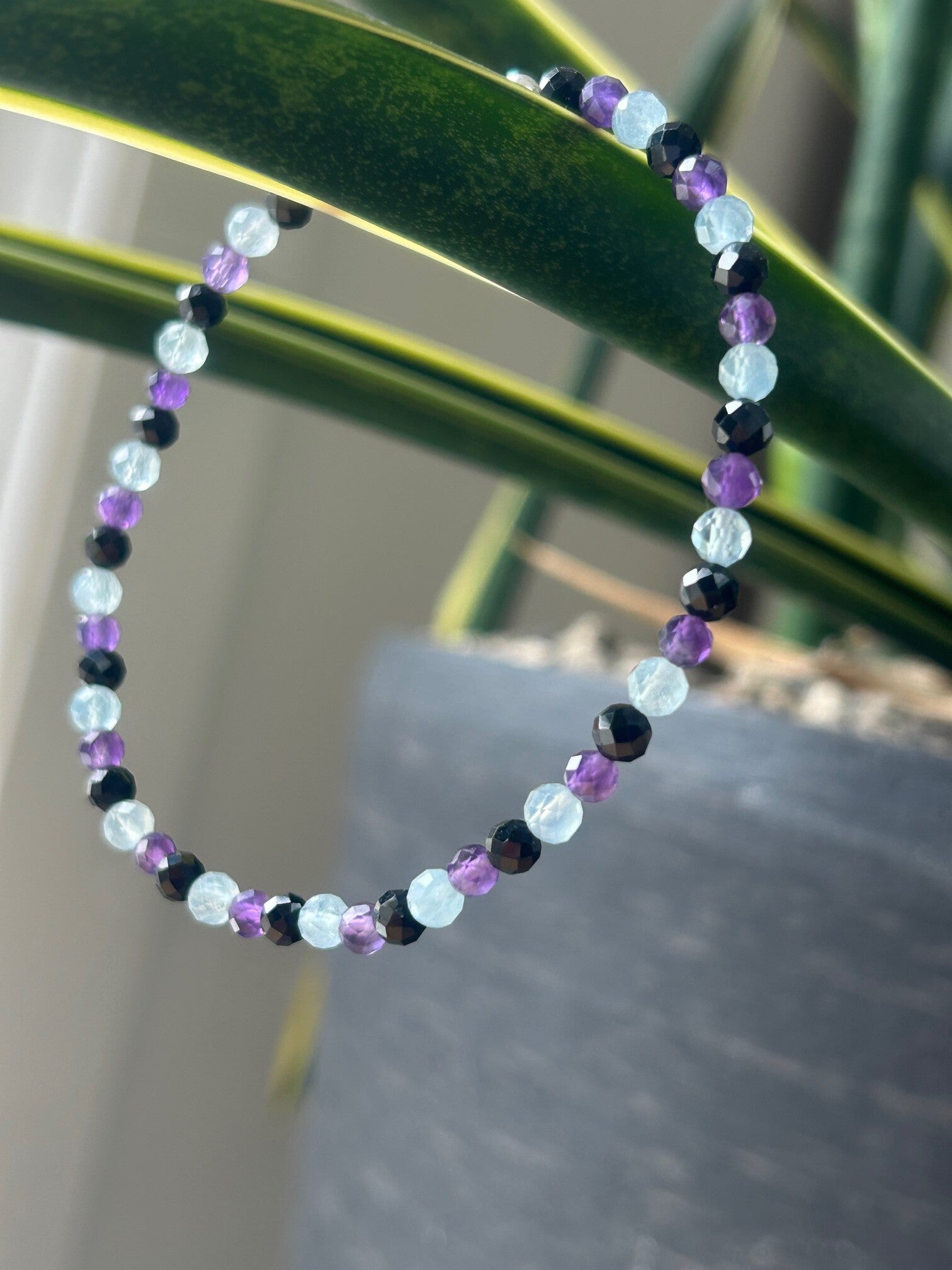 Armband - Amethyst, Aquamarin & Turmalin Schörl (A695)