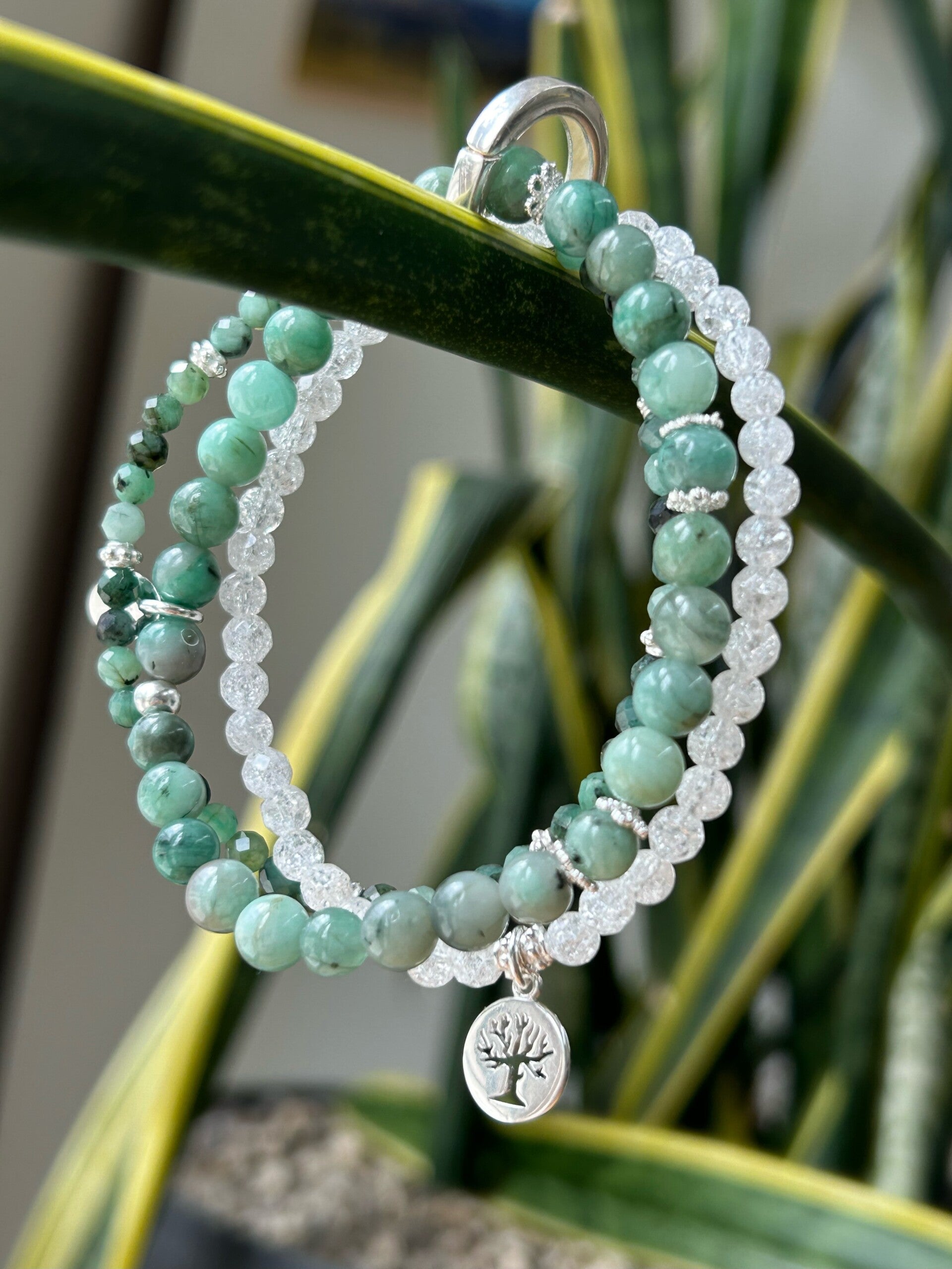 Armband (3-fach) - Smaragd / Bergkristall Iris (A488)