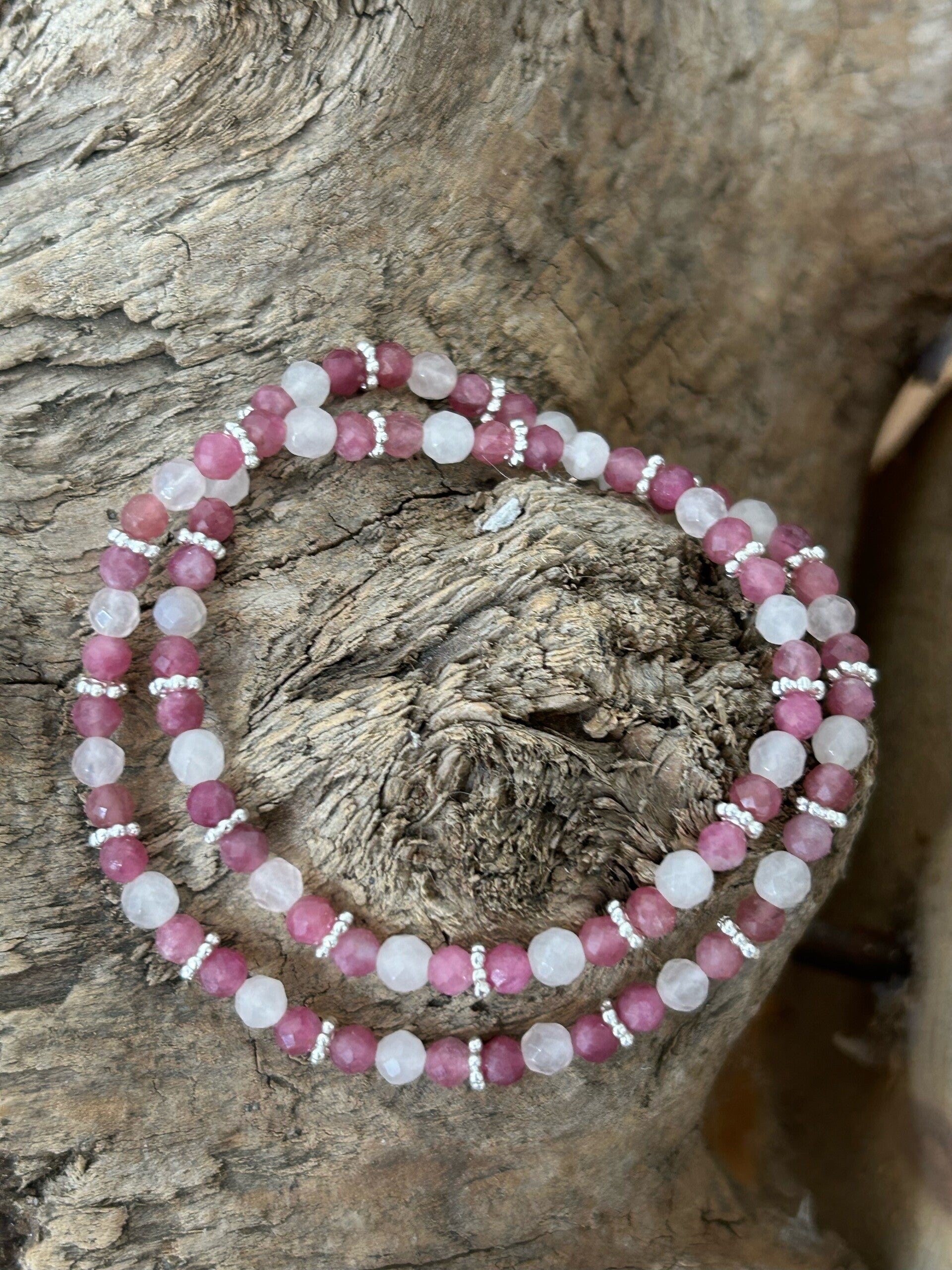 Armband (2-fach) - Turmalin rosa (Rubellit) / Rosenquarz (A469)