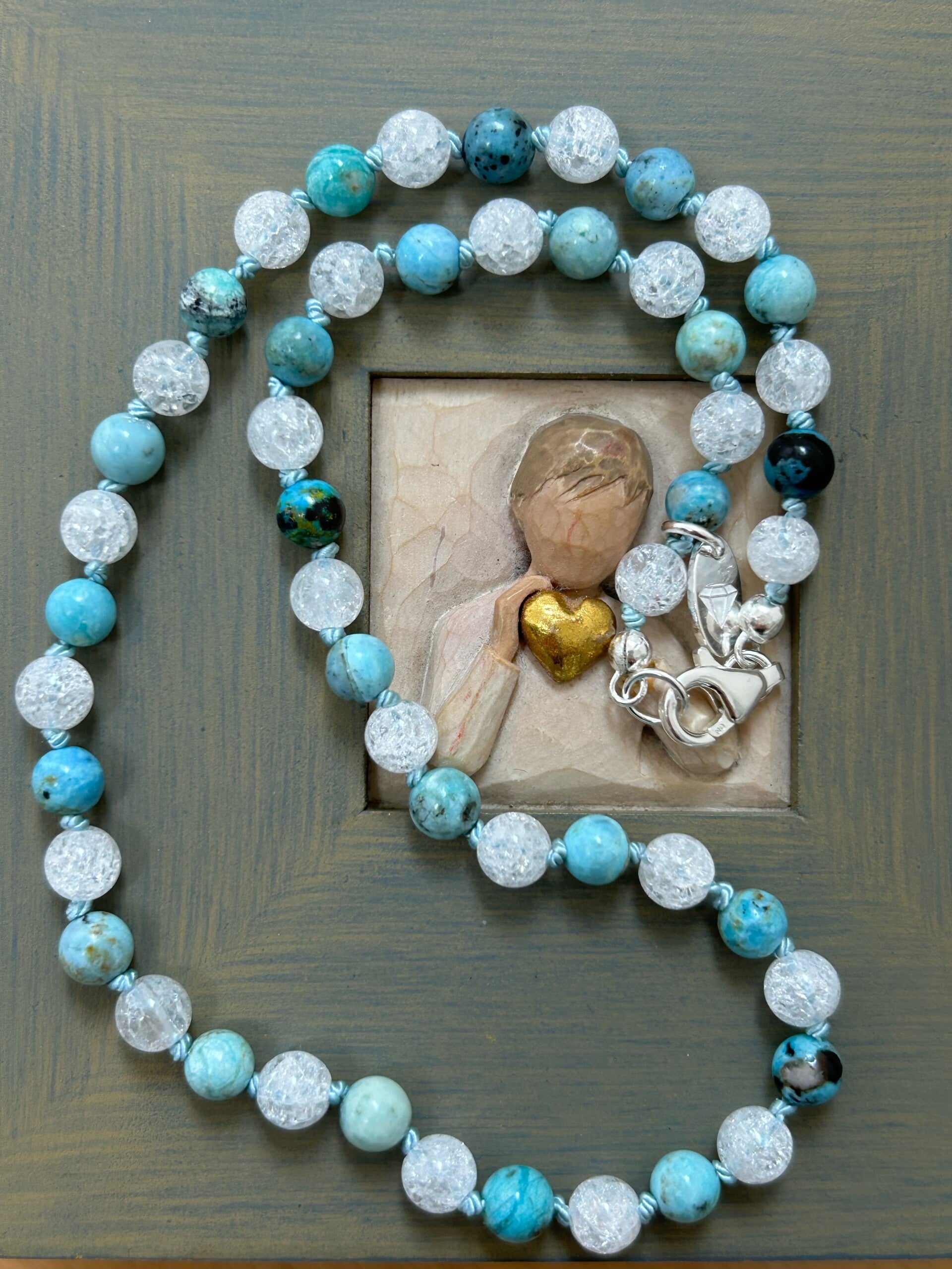 Halskette - Afrikanischer Opal blau / Bergkristall Iris (H333)