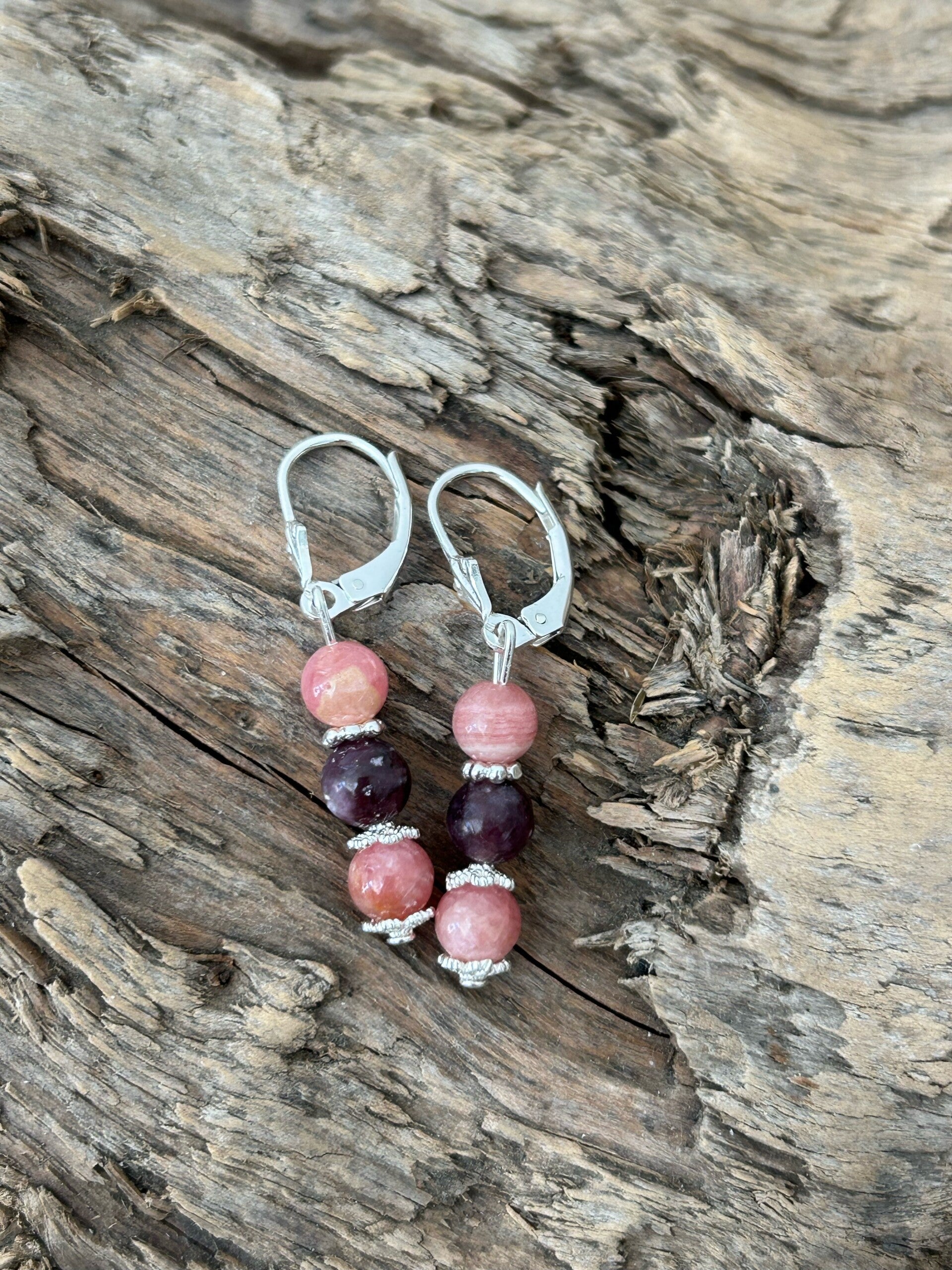 Ohrringe - Lepidolith / Rhodochrosit (O399)