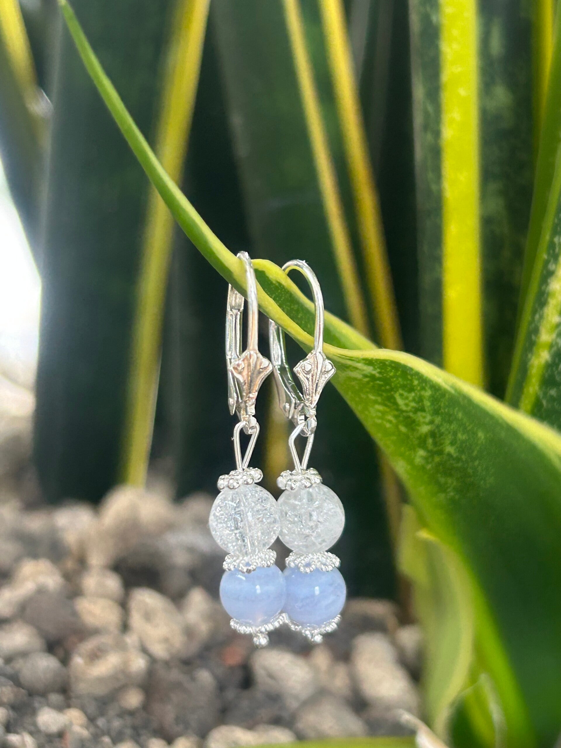 Ohrringe - Bergkristall & Chalcedon blau (O482)