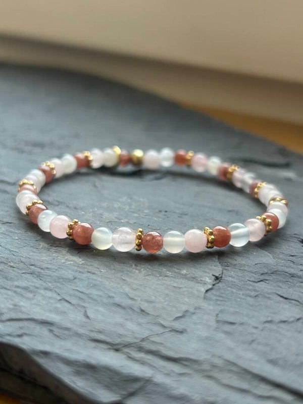 Armband - Mondstein, Rhodochrosit & Rosenquarz (A865)
