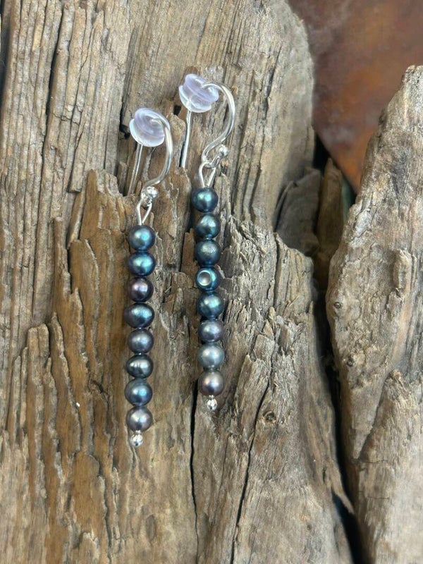 Ohrringe - Süsswasserperle dunkel (O559)
