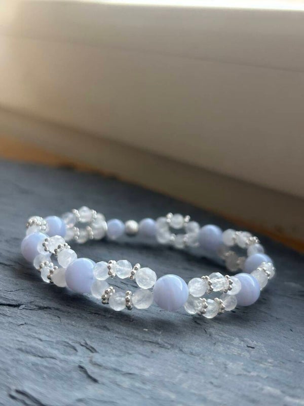 Armband - Labradorit weiss & Chalcedon blau Top Qualität (A817)